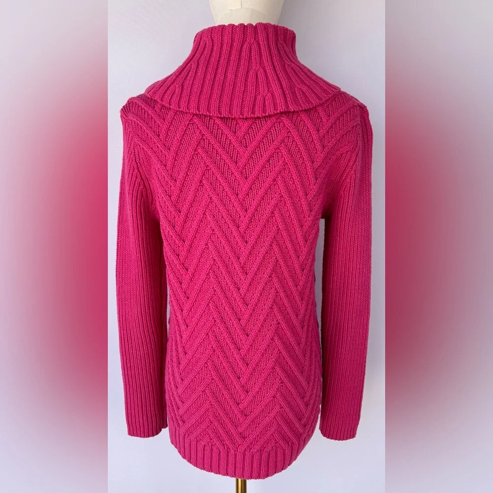 Talbots Petites Women’s Cowl Neck Sweater Chunky Knit Chevron‎ Pattern Size P